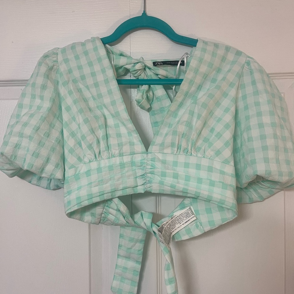 Zara Gingham Puff Sleeve Crop Top